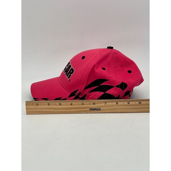 NASCAR Pink Cotton Cap Hat With Black Checkered Flag Design & Adjustable Strap - Picture 12 of 13